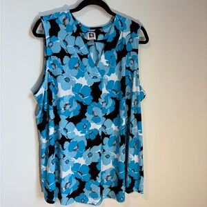 Anne Klein Blue and Black Floral Blouse